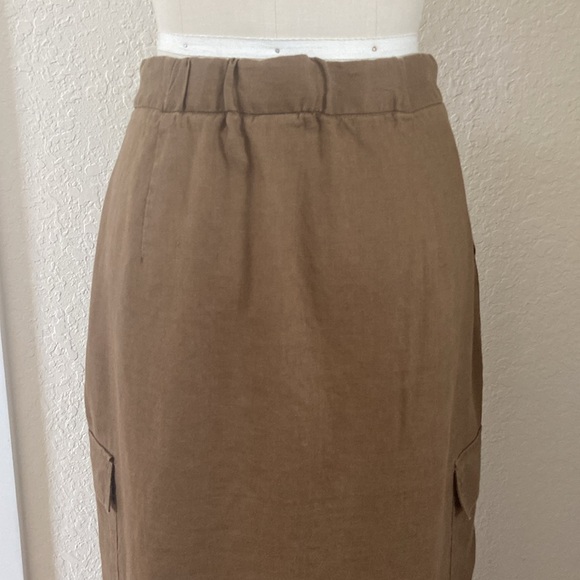 Magaschoni Women’s 100% Linen Cargo Midi Skirt Size 4 Urban Safari Inspired - Picture 7 of 9